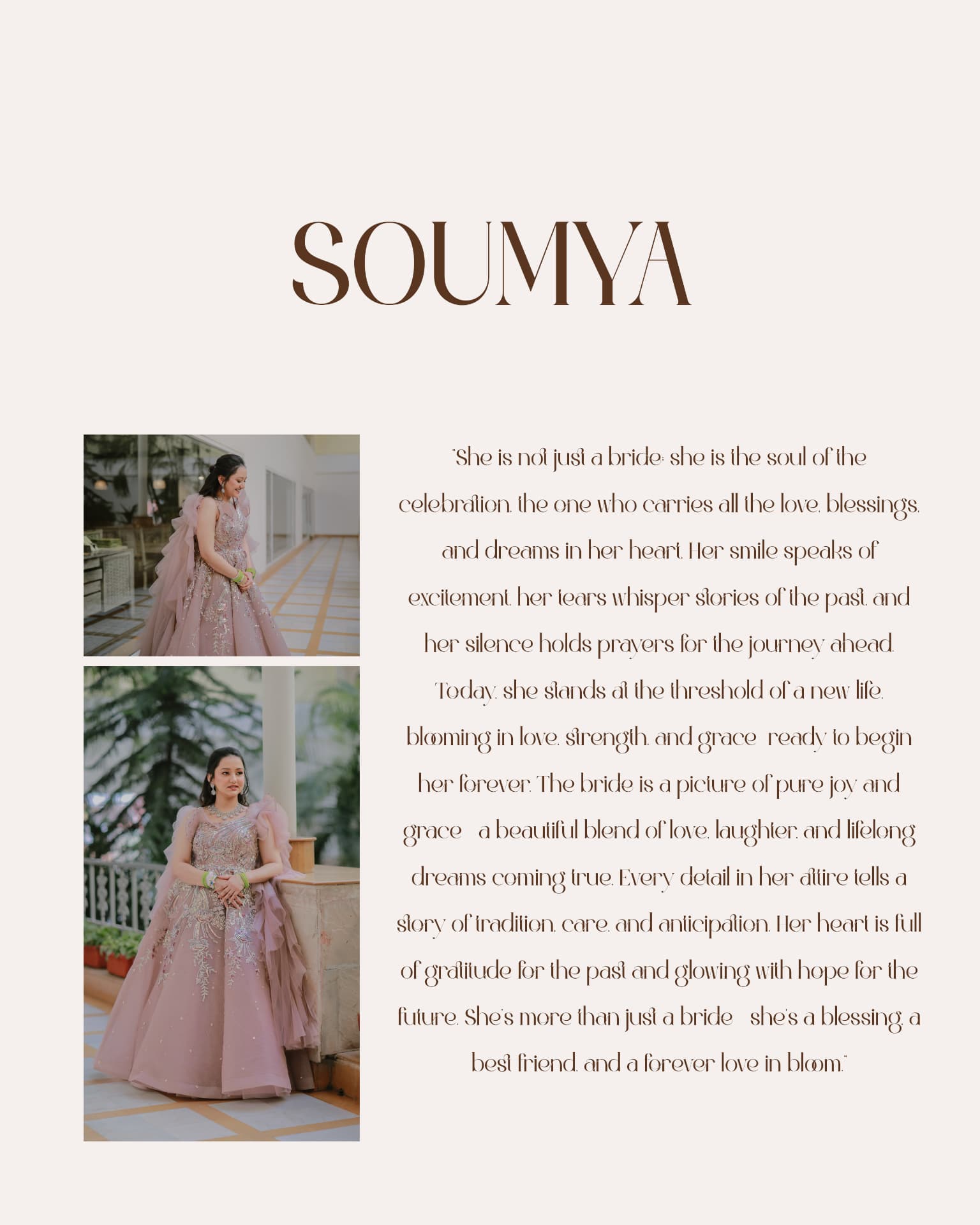 Soumya's bridal portraits with a note about the bride