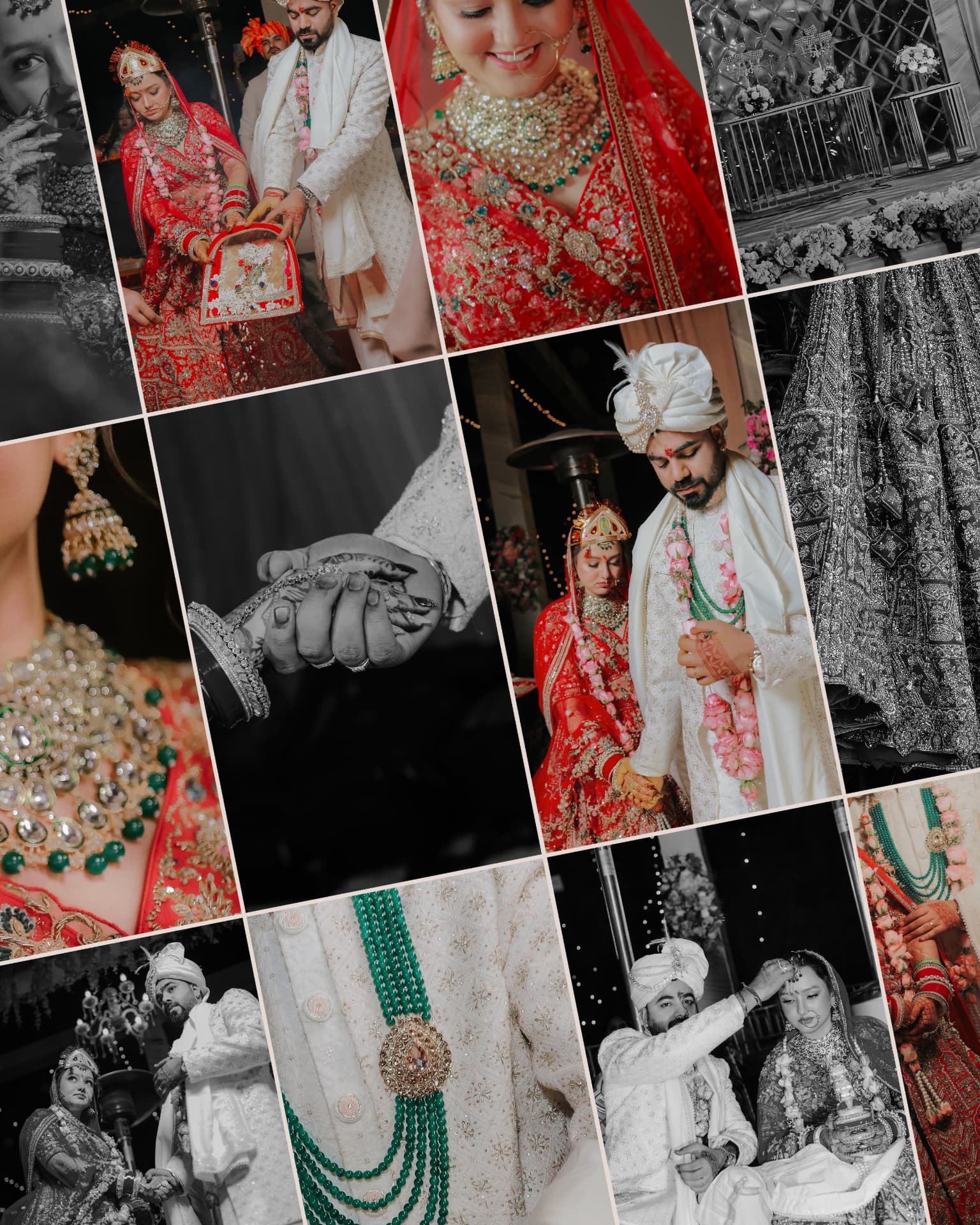 A collage of details and moments from the wedding ceremony